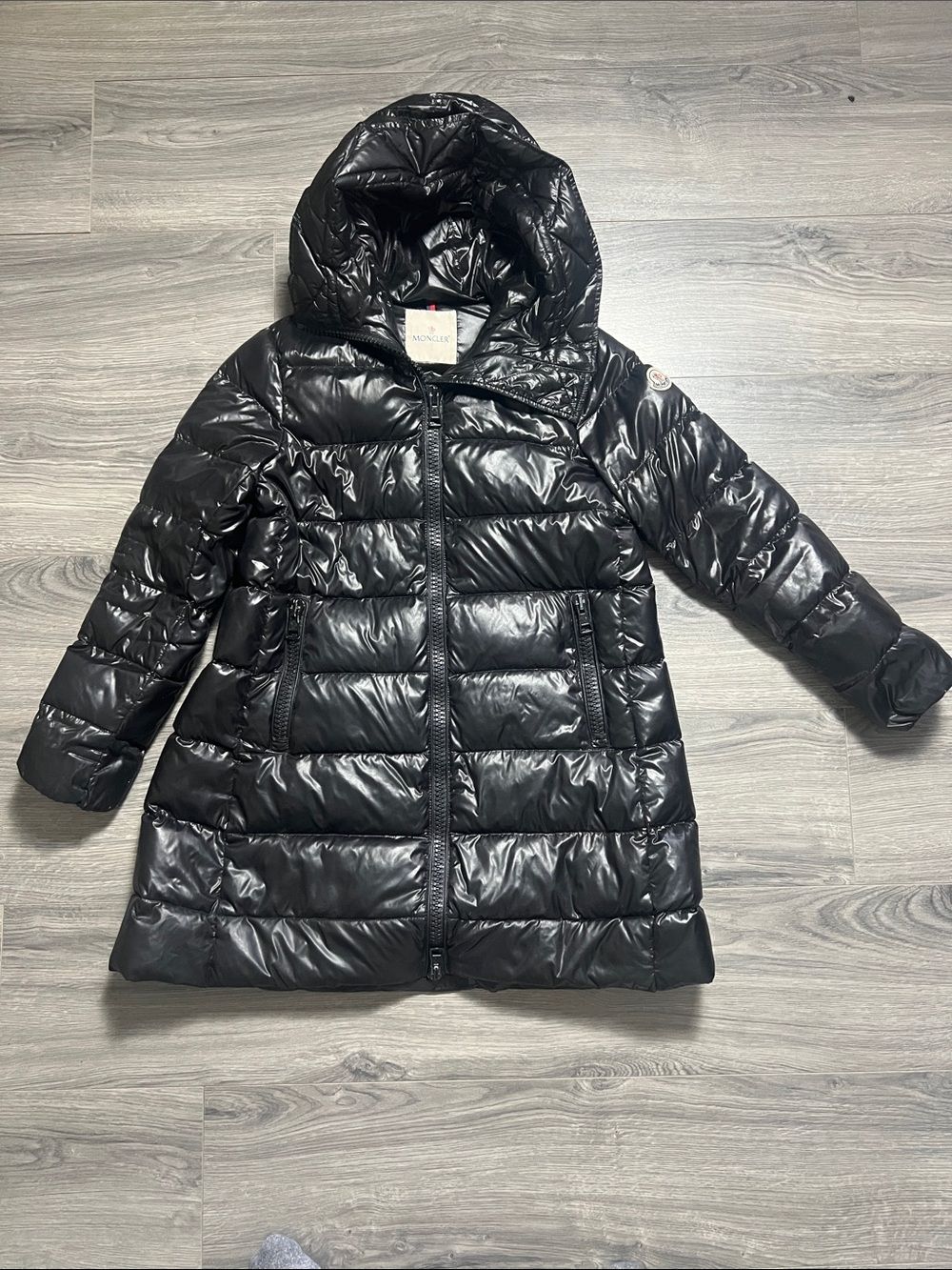 Moncler Kids Black Shiny Quilted Hooded Puffer Jacket